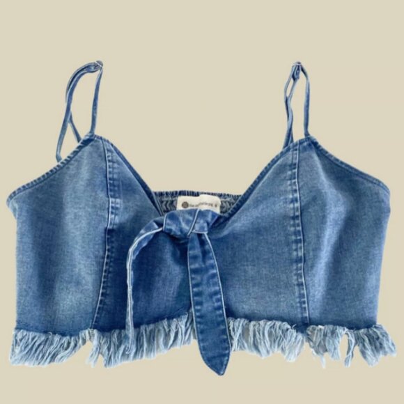 Impeccable Pig Denim Bustier Fringe Crop Strappy Tank - Picture 2 of 3